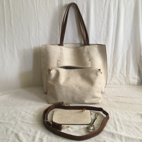 Vegan Tote, Wristlet, Satchel/Crossbody Ivory Bone Set Empire EM Handbag Co. - Picture 2 of 14